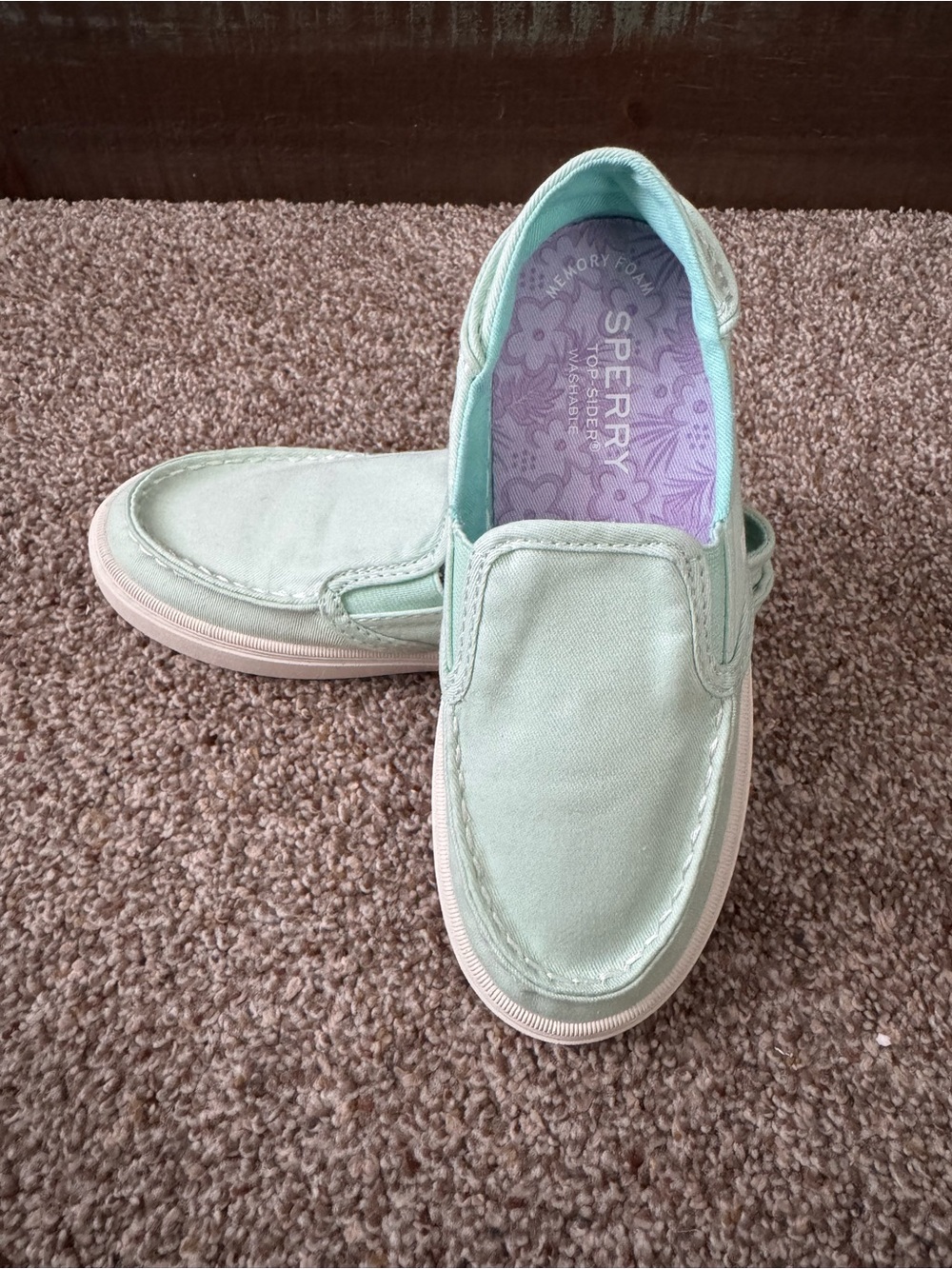 New Sperry Kids Light Mint Washable Canvas Slip-On Shoes - Size 1